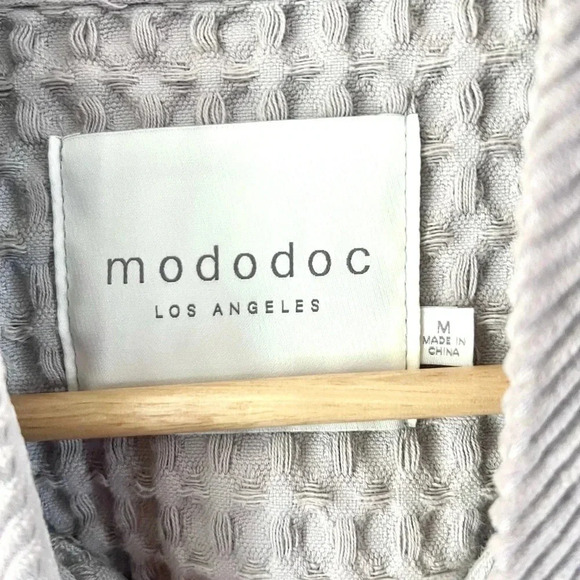 Monodoc LA Gray Hooded Waffle Knit Button Front Long Cardigan Jacket Size Medium - Picture 10 of 16